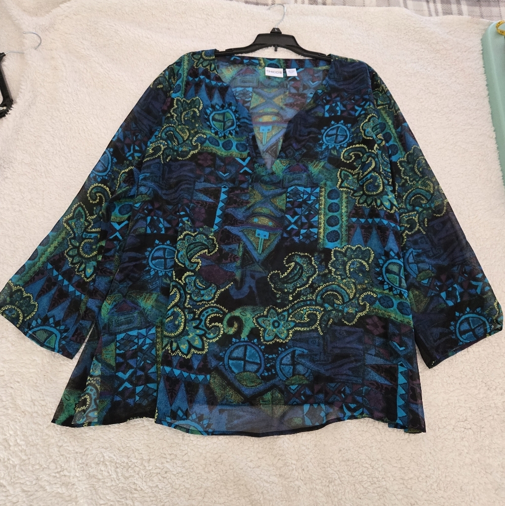 Chicos Silk Sheer Blouse Sz 3